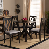 Baxton Studio Anise-Grey/Dark Brown-5PC Dining Set Anise Modern and Contemporary Grey Fabric Upholstered and Dark Brown Finished Wood 5-Piece Dining Set